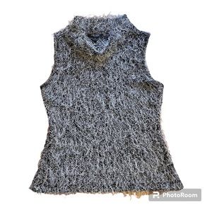 Karen Kane - sleeveless sweater - black with white eyelash fuzz - size M - EUC